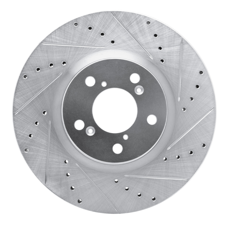 Acura ZDX Brake Rotor (1) - Front Right - R1 Concepts - Drilled & Slotted - Silver - `07-`20